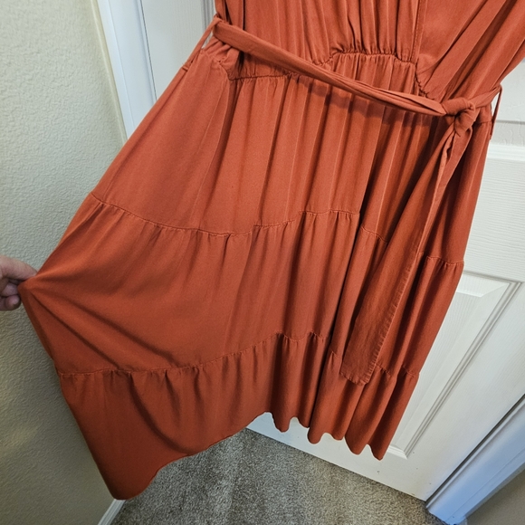 Simplee Plus Rust Orange Midi Dress Tiered Skirt 3XL - Picture 11 of 16